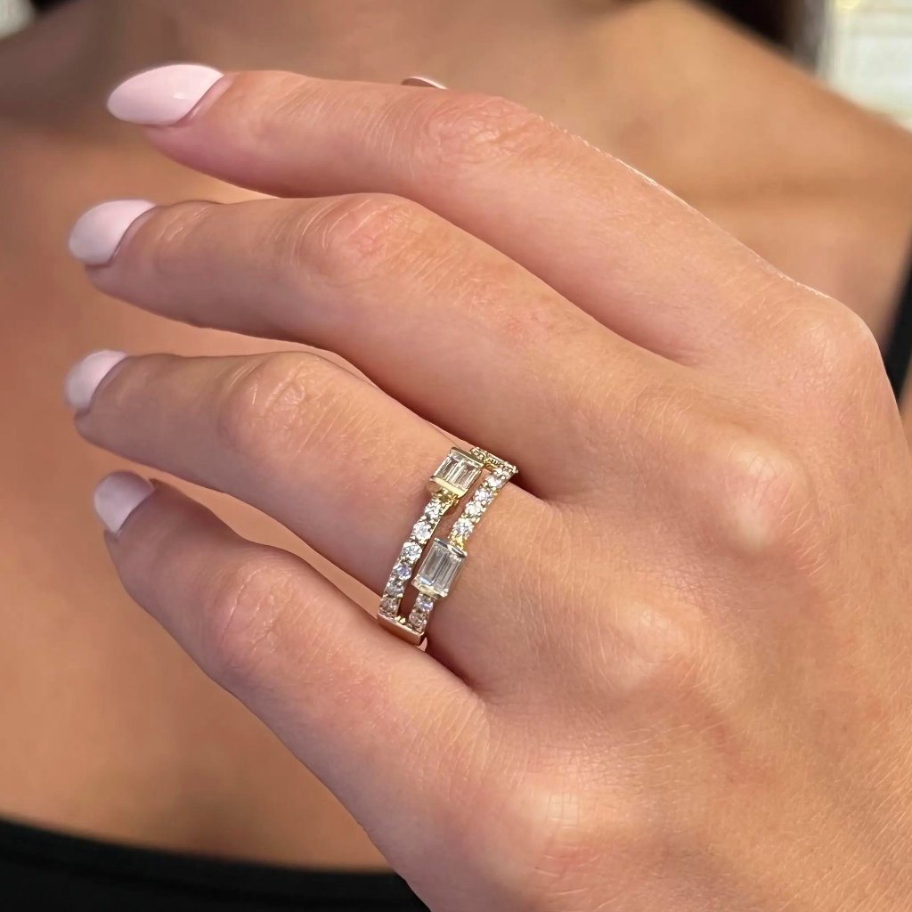 Diamond Ring Round & Baguette Cut 14k Yellow Gold 0.68cttw